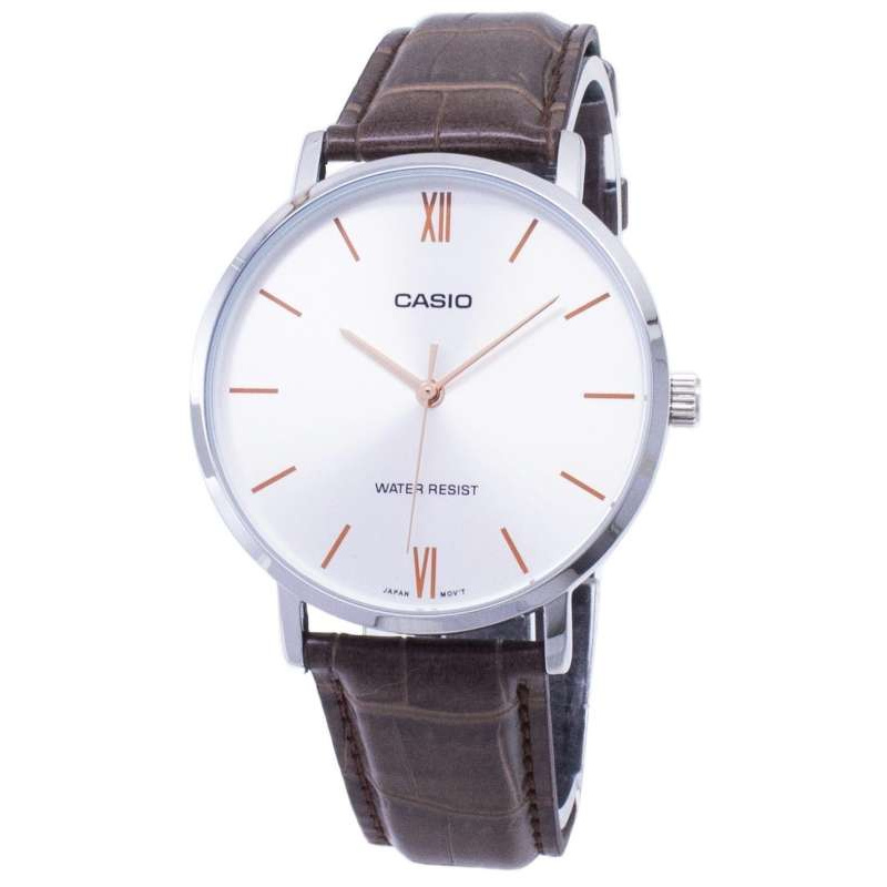 Win Watch shop นาฬิกา Casio รุ่น MTPVT01L7B2 นาฬิกาผู้ชายสายหนังสีน้ำตาล หน้าปัดสีขาวรับประกัน CMG 1