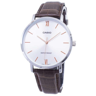 Win Watch shop นาฬิกา Casio รุ่น MTPVT01L7B2 นาฬิกาผู้ชายสายหนังสีน้ำตาล หน้าปัดสีขาวรับประกัน CMG 1 ปีเต็ม