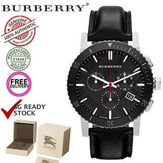 Burberry BU9382 Black Dial Chronograph Black Leather Mens Watchนาฬิกาแฟชั่นผู้ชาย