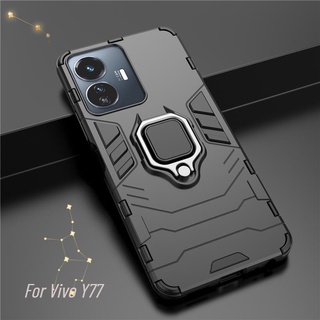 Vivo Y77 5G Y02s 2022 เคสกันกระแทก ทนทาน แหวนโลหะ เคสไฮบริด PC + TPU เกราะ