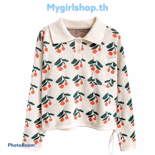 MYGIRLSHOP.TH👑👑เสื้อคอปกแขนยาวลายเชอรี่11019-1