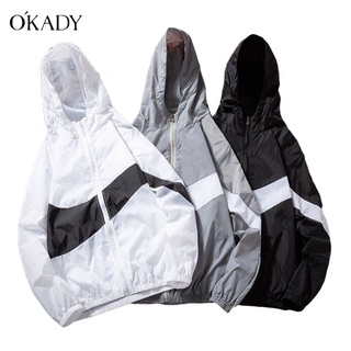 OKADY เสื้อแจ็คเก็ต แฟชั่นฤดูร้อนเสื้อกันแดดแจ็คเก็ตกีฬากลางแจ้งแนวโน้มชุดปีนเขาหลวมเสื้อลำลองผู้ชาย เสื้อกันแดด uv ผญ