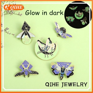 5 Styles  Glow In Dark  Enamel Pin  Moth Butterfly Moon Brooches Bag Lapel Pin Luminous  Insect  Badge Jewelry Gift for Kids Friends