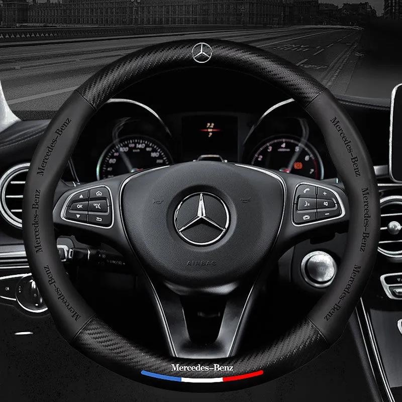 For Mercedes Benz car carbon fiber steering wheel cover ปลอกพวงมาลัย หนังคาร์บอนไฟเบอร์ สำหรับ  W210 W124 W203 W204 C200 W140 W176 W205 W123 W220 W211 W212 GLA GLB AMG