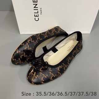 ถูกที่สุด ของแท้ 100% LES BALLERINES CELINE BALLERINA WITH LACES IN TRIOMPHE PRINTED LAMBSKIN