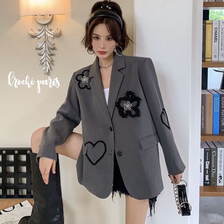 เสื้อแจ็กเก็ตสูท ปักลายดอกไม้ สามมิติ ลําลอง สําหรับผู้หญิง
 วิก