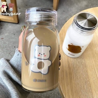 แก้วทรงขวดมีฝาสูญญากาศ ใส่ น้ำ นม กาแฟ ได้น่ารัก🐻