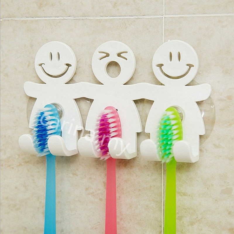 ที่ใส่แปรงสีฟันยิ้มน่ารักชุดห้องน้ําการ์ตูน เครื่องดูด 5 ตําแหน่งผู้ถือแปรงสีฟันตะขอดูด可爱牙刷架,一家三口牙刷架