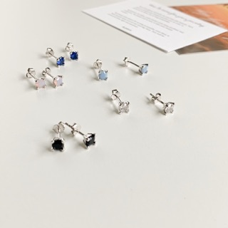 A.piece ต่างหูเงินแท้ [all silver 925] tiny gems earrings *4mm.* (289)