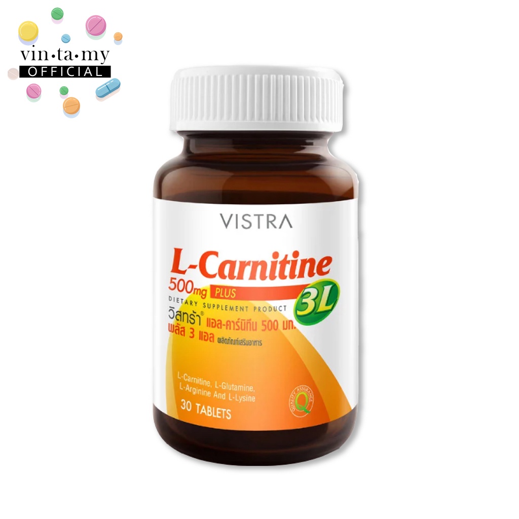 Vistra(วิสทร้า) L-CARNITINE 500 mg. Plus 3L ขนาด 30 เม็ด [EXP.25/01/2027]
