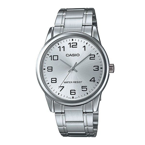 Casio นาฬิกาข้อมือผู้ชาย หน้าขาว สายสแตนเลส รุ่น MTP-V001D-7BUDF,MTP-V001D,MTP-V001D-7B