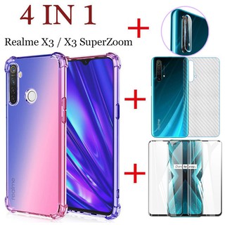 (4 in 1)  ฟิล์มกระจกนิรภัย + ฟิล์มกันรอย +ฟิล์มป้องกันเลนส์ + เคสโทรศัพท์ สำหรับ Realme X3 SuperZoom