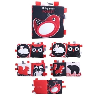 BabyBua หนังสือผ้า Funny zoo, Baby sees พร้อมส่ง หนังสือ 3 มิติ ของเล่นผ้า ขาวดำแดง ของเล่นเสริมพัฒนาการ