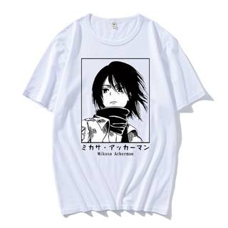 เสื้อยืดแขนสั้น พิมพ์ลายอนิเมะ Mikasa Ackerman แฟชั่นฤดูร้อน สีขาว สําหรับผู้ชาย