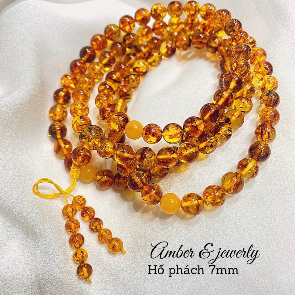 Smooth CHAIN BRACELET 108 ROUND AMBER BEADS