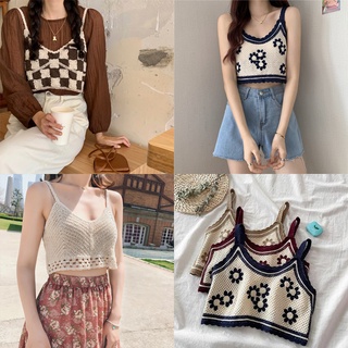 พร้อมส่ง เสื้อครอปท็อปลําลอง ผ้าถัก ปักลาย สําหรับผู้หญิง