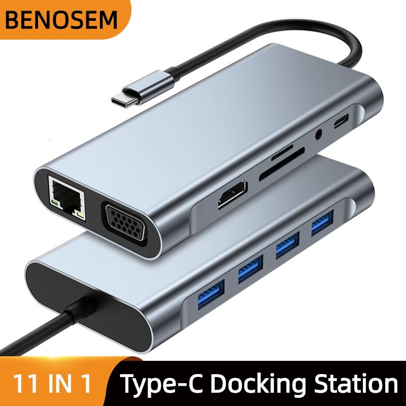 11-IN-1 Docking Station USB C to HDMI VGA Adapter With RJ45 LAN TF Micro SD Card Reader Type-c to HDMI 4K for MacBook Pro HP Envy 13 Dell XPS13/15