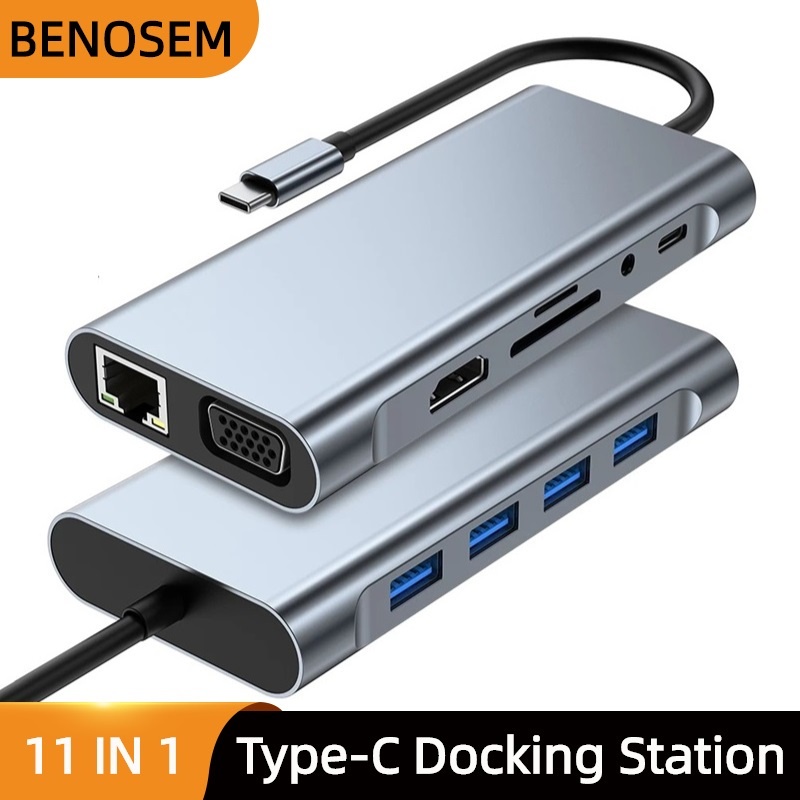 11-IN-1 Multiport Converter USB C to HDMI VGA Adapter With RJ45 LAN TF Micro SD Card Reader Type-c t