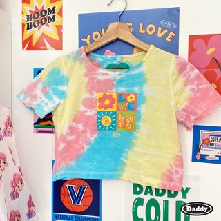 DADDY | Rise and shine tie dye cropped top เสื้อยืด Crop top สกรีนลาย Rise and shine สุดน่ารัก สี Rainbow