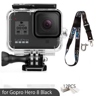 Hero8 เคสกันน้ํา สายคล้องเชือกเส้นเล็ก เคสดําน้ํา สําหรับกล้อง Gopro Hero 8 สีดํา