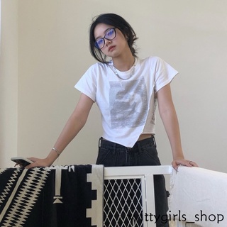 Wittygirls-shop_ เสื้อครอปท็อป แขนสั้น แฟชั่นฤดูร้อน สําหรับผู้หญิง