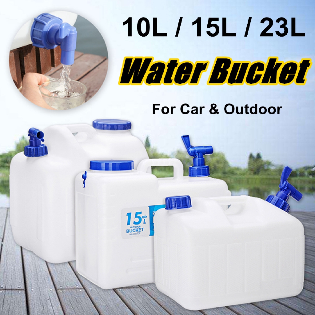 สีขาวแบบพกพากลางแจ ้ ง Camping Car Water Carrier ถังกระป ๋ องคอนเทนเนอร ์ เดินป ่ าเดินทางพร ้ อมที ่ จับน ้ ําประปา 10/15/23L