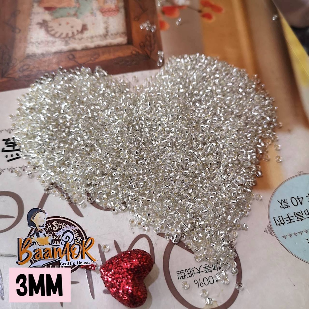 3mm 30g (800 อัน) MS1526 ลูกปัด เม็ดทราย ลูกปัดมุก มีรูร้อย เล็ก กลม 3 มิล ใช้สำหรับงานตกแต่ง น้ำหนัก 30 กรัม Beads