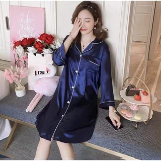2266 พร้อมส่ง!! ชุดนอนกระโปรงแขน8ส่วน คอปกผ้าซาติน ใส่สบายน่ารักๆ ไม่ร้อนไม่เครืองผิด แถมผ้านิ่มราคาถูก