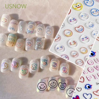 Usnow สติ๊กเกอร์ลายการ์ตูนหน้ายิ้ม 5D หลายสีสันสําหรับตกแต่งเล็บ