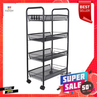 ชั้นวาง 4 ชั้น พร้อมขอแขวน มีล้อ STACKO IVY 45x26x85 ซม. สีดำ4-TIER UTILITY CART WITH HOOKS STACKO IVY 45X26X85CM BLACK