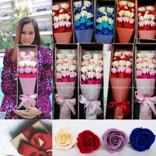 🌹พร้อมส่ง ช่อกุหลาบสบู่พร้อมหมีcouple💕 กล่องใหญ่48CM.