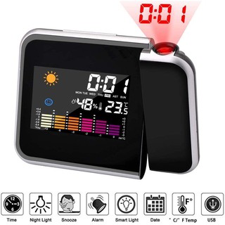 นาฬิกาดิจิตอล นาฬิกาปลุกตั้งโต๊ะ Projection Digital alarm clock LCD Display หน้าจอแสดงเวลา อุณหภูมิ ความชื้นในอากาศ วัน