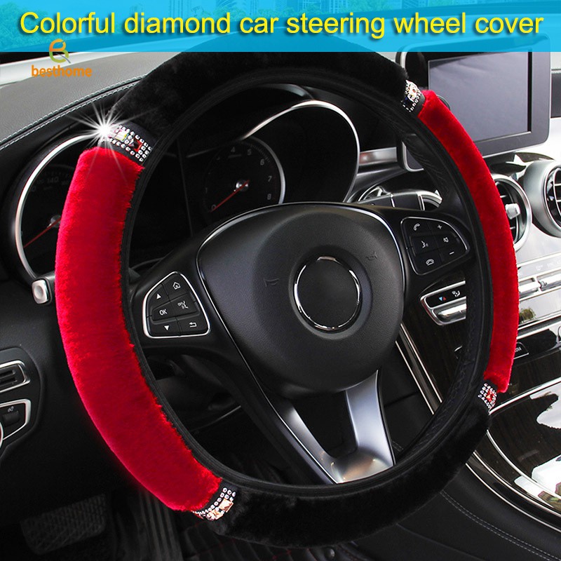 Steering Wheels & Covers 175 บาท [BH] ปลอกหุ้มพวงมาลัยรถยนต์ ผ้ากํามะหยี่ขนนิ่ม ประดับพลอยเทียม แฟชั่น Automobiles