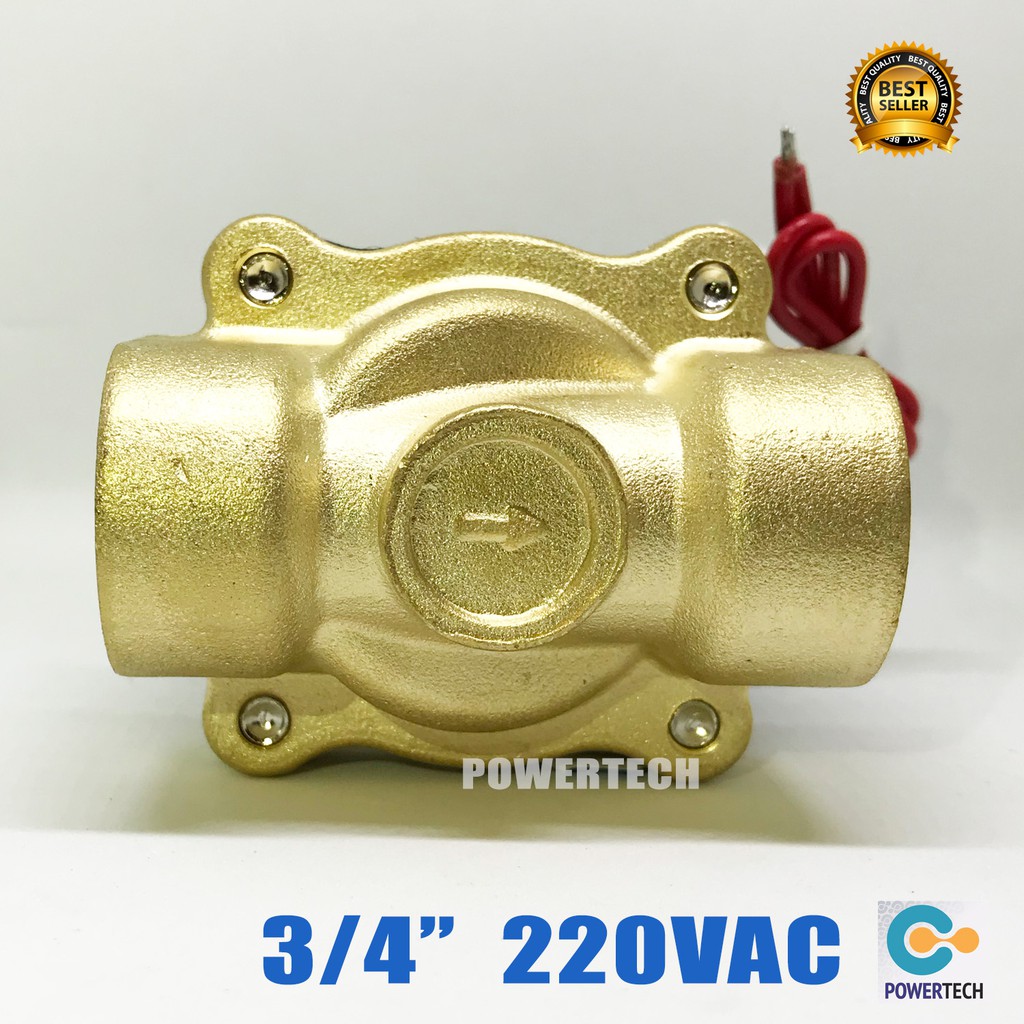 โซลินอยด์วาล์ว ทองเหลือง 3/4 นิ้ว ( 6 หุน ) แบบปกติปิด จ่ายไฟเปิด  220VAC