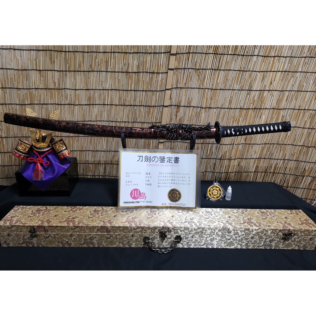 ดาบซามูไร คาตานะ Samurai Katana เหล็ก T10 จากค่าย SAKAMOTO Hamon แท้ ขัดขุ่น