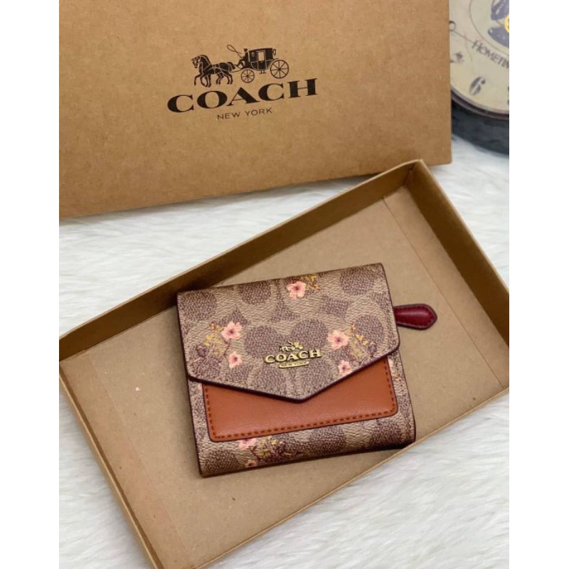 COACH SMALL WALLET IN SIGNATURE WITH FLORAL BOW PRINT