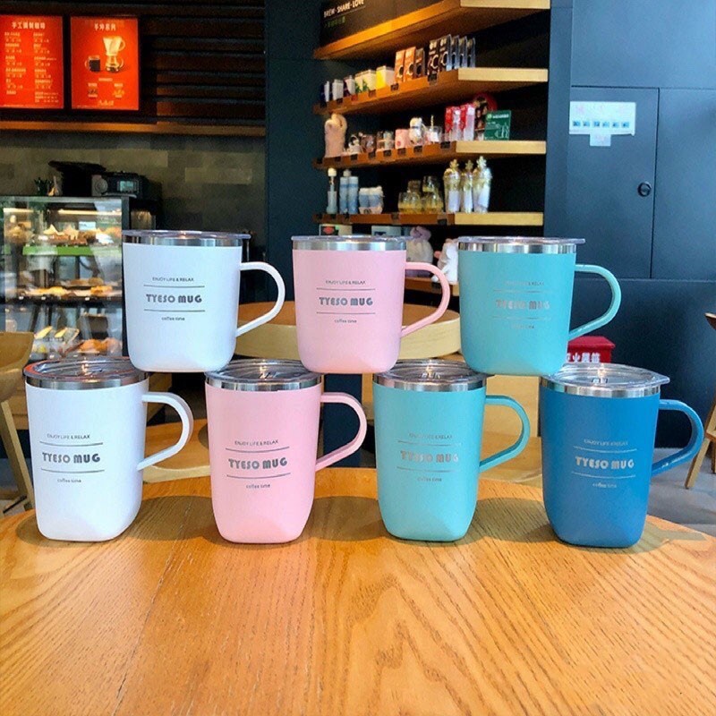 แก้วกาแฟหูจับ TYESO 260ML. 300ML. แบบเล็กกะทัดรัดพกพาง่าย แก้วสแตนเลสเก็บอุณหภูมิแบบมีฝาปิด มีให้เลือกกันถึง 2ขนาด