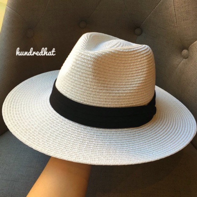 🌿HatforU🌿 หมวกปานามา สีขาว ปีกกว้าง 7 cm งานสวยๆค่ะ ขนาด 57 cm ปรับเล็กได้
