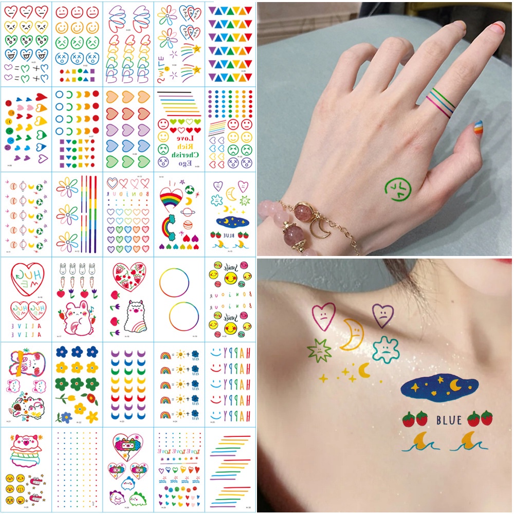 สติกเกอร์รอยสักชั่วคราว ลายการ์ตูน สีรุ้ง กันน้ํา ขนาดเล็ก สําหรับเด็กผู้หญิง จํานวน 1 แผ่น