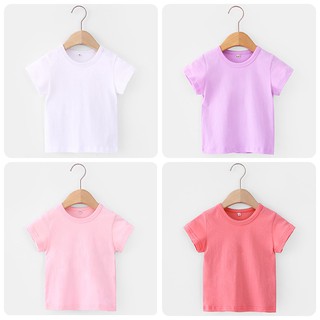 พร้อมส่ง เสื้อยืดสีพื้น เสื้อเบสิค เด็กผู้หญิง เสื้อคอกลม