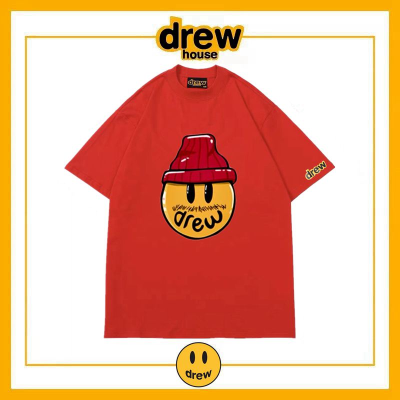 เสื้อยืดแขนสั้น ผ้าฝ้าย ทรงหลวม ลาย Drew House smiley แฟชั่นฤดูร้อน สไตล์อเมริกัน สําหรับผู้ชาย และผ