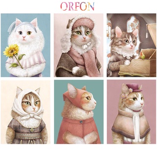 【ORFON】ภาพวาดสีน้ํามัน ตามตัวเลข รูปแมว สง่างาม สําหรับตกแต่งบ้าน