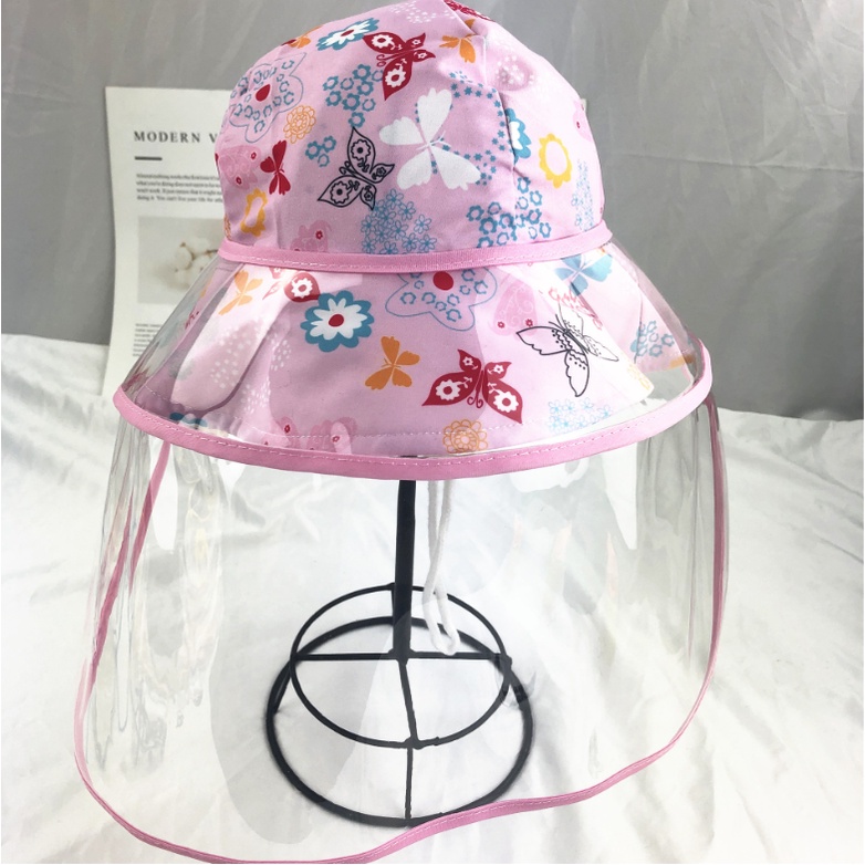 [พร้อมส่ง]Fashion face shield หมวกป้องกันสิ่งสกปรก หมวกแฟชั่น พลาสติกถอดออกได้ สำหรับเด็ก 6 เดือน-  5 ขวบ สีชมพูลายดอกไม้ Baby Cap For Protect C.O.V.I.D.19 Pink Flower