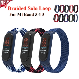 Elastc Braided Solo Loop Strap สร้อยข้อมือไนลอนแบบถอดเปลี่ยนได้สำหรับ Xiao Mi Mi Band 5 3 4 สายรัดข้อมือซิลิโคนไนลอนสำหรับ Miband M3 M4 M5 Case Strap Mi Band Xiaomi Mi Band