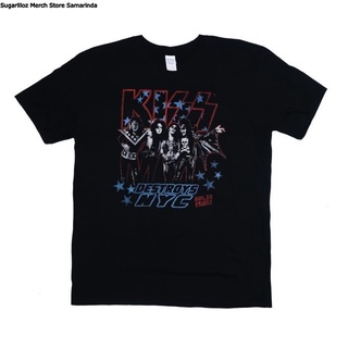 คอลูกเรือเสื้อยืดคอกลมเสื้อยืด พิมพ์ลายวง KISS DESTROYS NYC - XLผ้าฝ้ายแท้