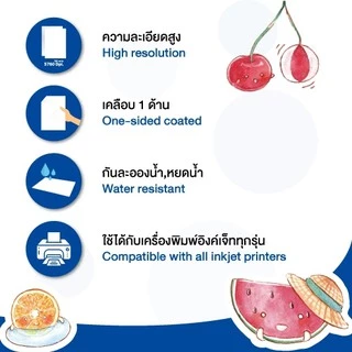 Hi-jet สติกเกอร์ผิวมัน Inkjet Fruit Series Glossy Sticker 80 แกรม A4 20 แผ่น