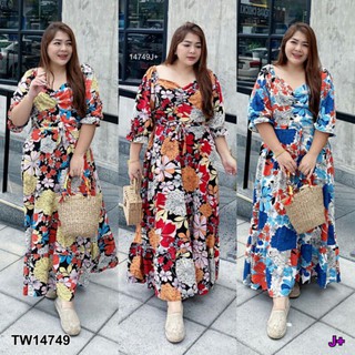 Maxi Dress #Bigsize เดรสยาว จับจีบช่วงหน้าอกเก๋ๆ แขนระบาย ชายแต่งระบาย