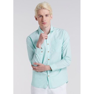 Homme No.8 เสื้อเชิ้ตคอปกแขนยาวสี Mint มีกระเป๋า สไตล์ Casual