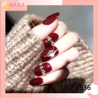 HAAR เล็บปลอม นิ้ว มือ S36 เล็บเจล อะคริลิก แฟชั่น สำเร็จรูป สไตล์ เกาหลี 24 ชิ้น พร้อม กาว, สติ๊กเกอร์ซิลิโคน, แผ่นเ...