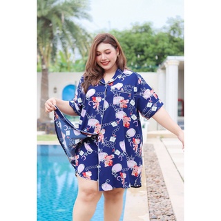 🔥Plussize🔥ชุดนอนคนอ้วน🔥  เดรส รอบอก  56 นิ้ว เอว และสะโพก  64 นิ้ว       กางเกง เอว 36-50 นิ้ว